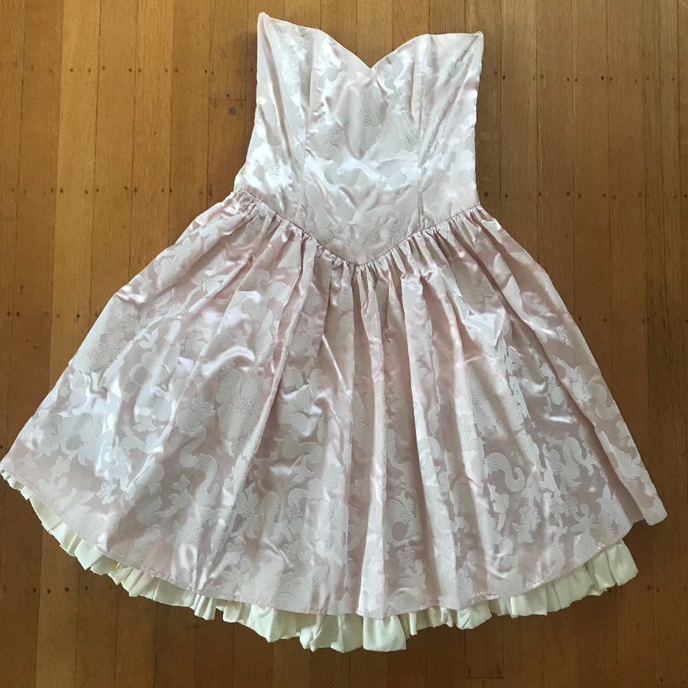 Vintage-1980s-Jessica McClintock-Gunne Sax-Pink Sateen and White Velveteen-Small